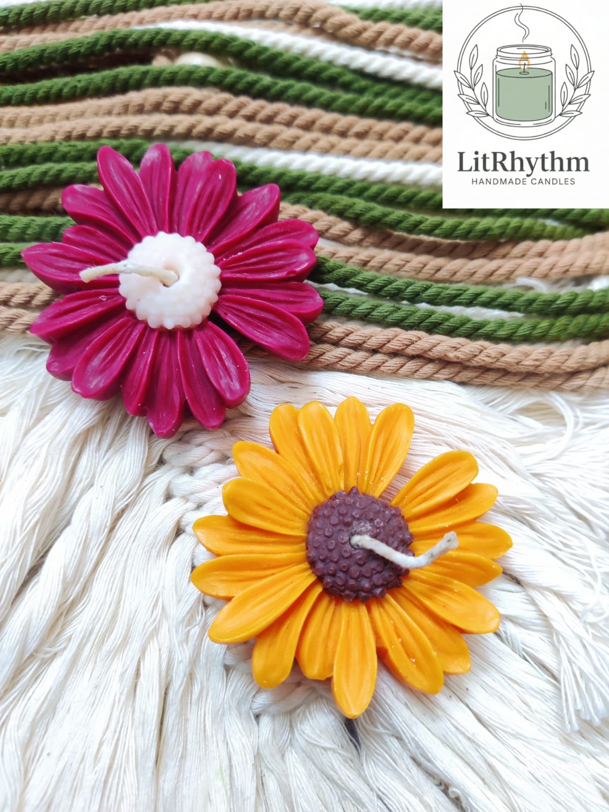 Handmade flower shaped candles